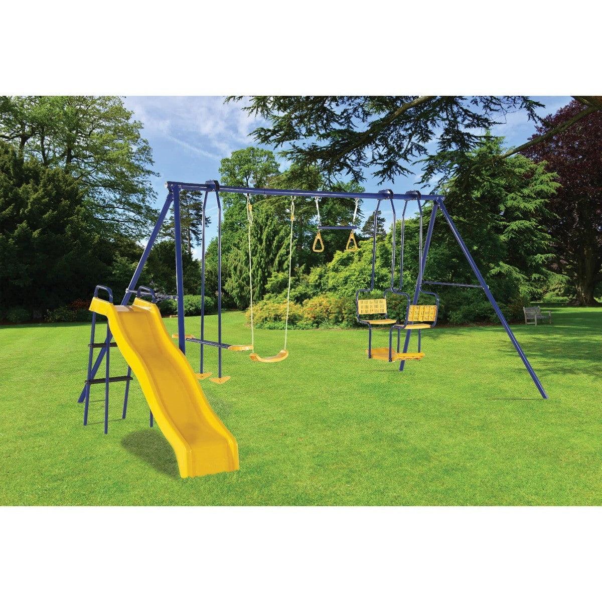 Plum 5-Unit Metal Swing Set – Swings, Glider, Monkey Bars Slide
