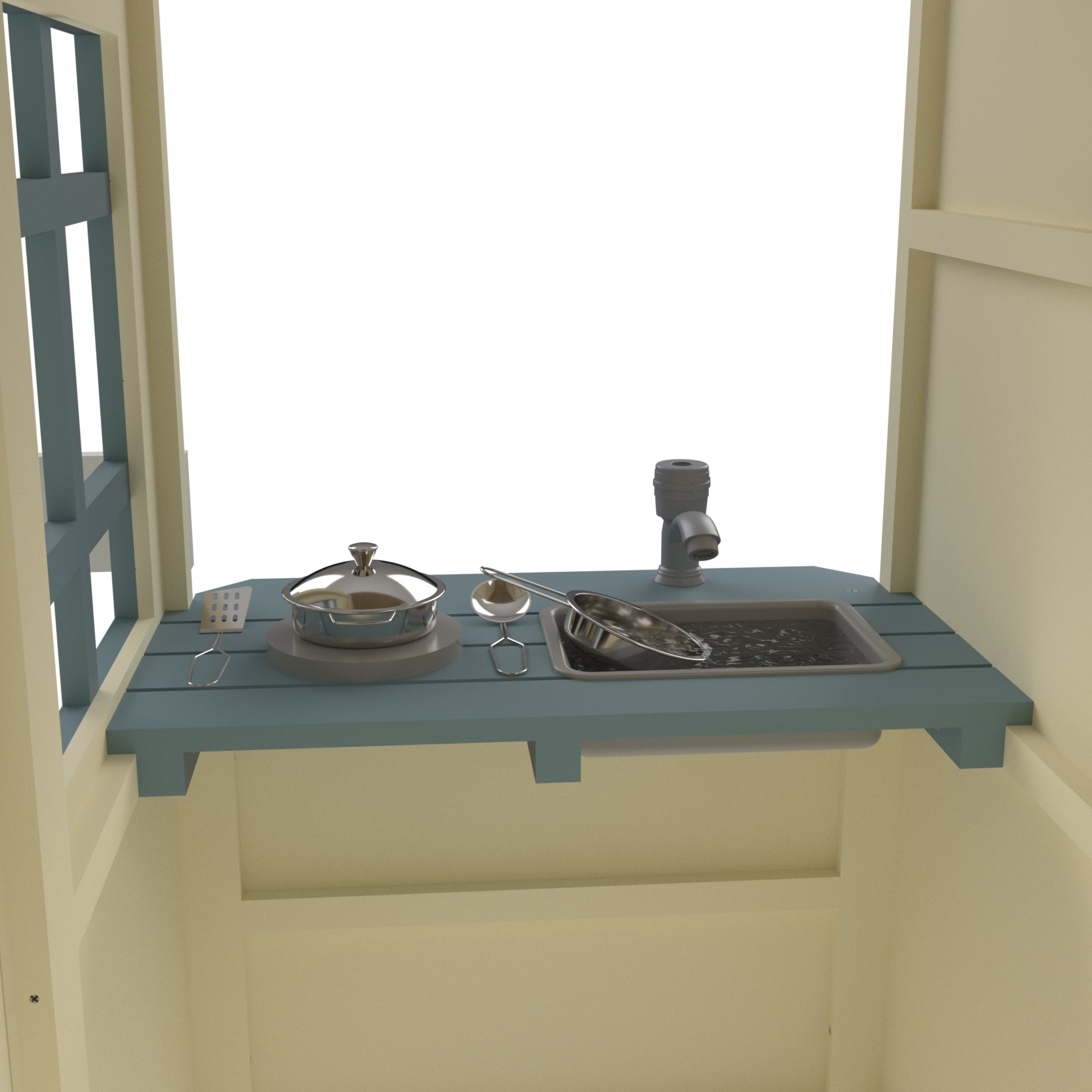 Beach House Wooden Playhouse kitchen and working tap