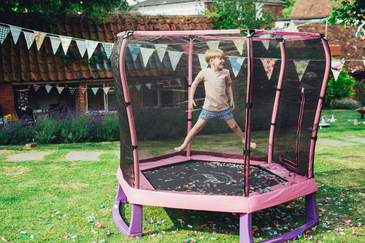Plum 7ft Junior Jumper Trampoline – Pink with Safety Enclosure – Ages 3–7