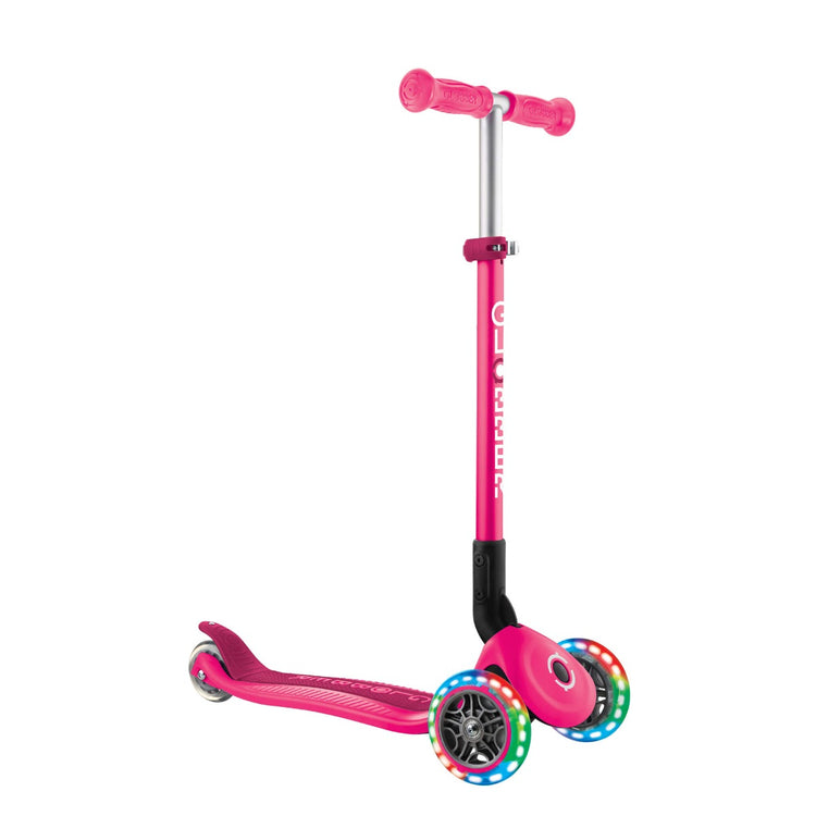 Globber Primo Foldable Scooter with Lights – Neon Pink