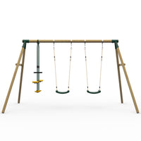 Plum Colobus Wooden Garden Swing Set - Double Swing & Glider - Green (Ages 3+)