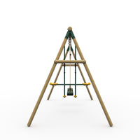 Plum Colobus Wooden Garden Swing Set - Double Swing & Glider - Green (Ages 3+)