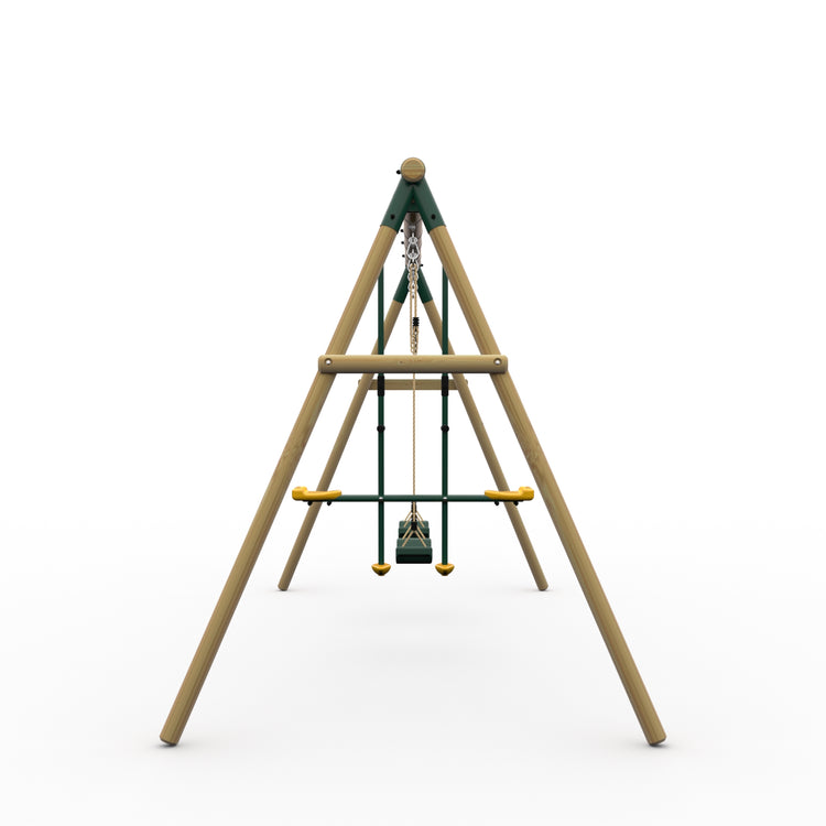 Plum Colobus Wooden Garden Swing Set - Double Swing & Glider - Green (Ages 3+)