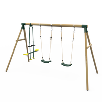 Plum Colobus Wooden Garden Swing Set - Double Swing & Glider - Green (Ages 3+)