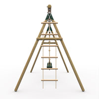 Plum Gibbon Wooden Swing Set – Double Swing & Rope Ladder – Green (Ages 3+)